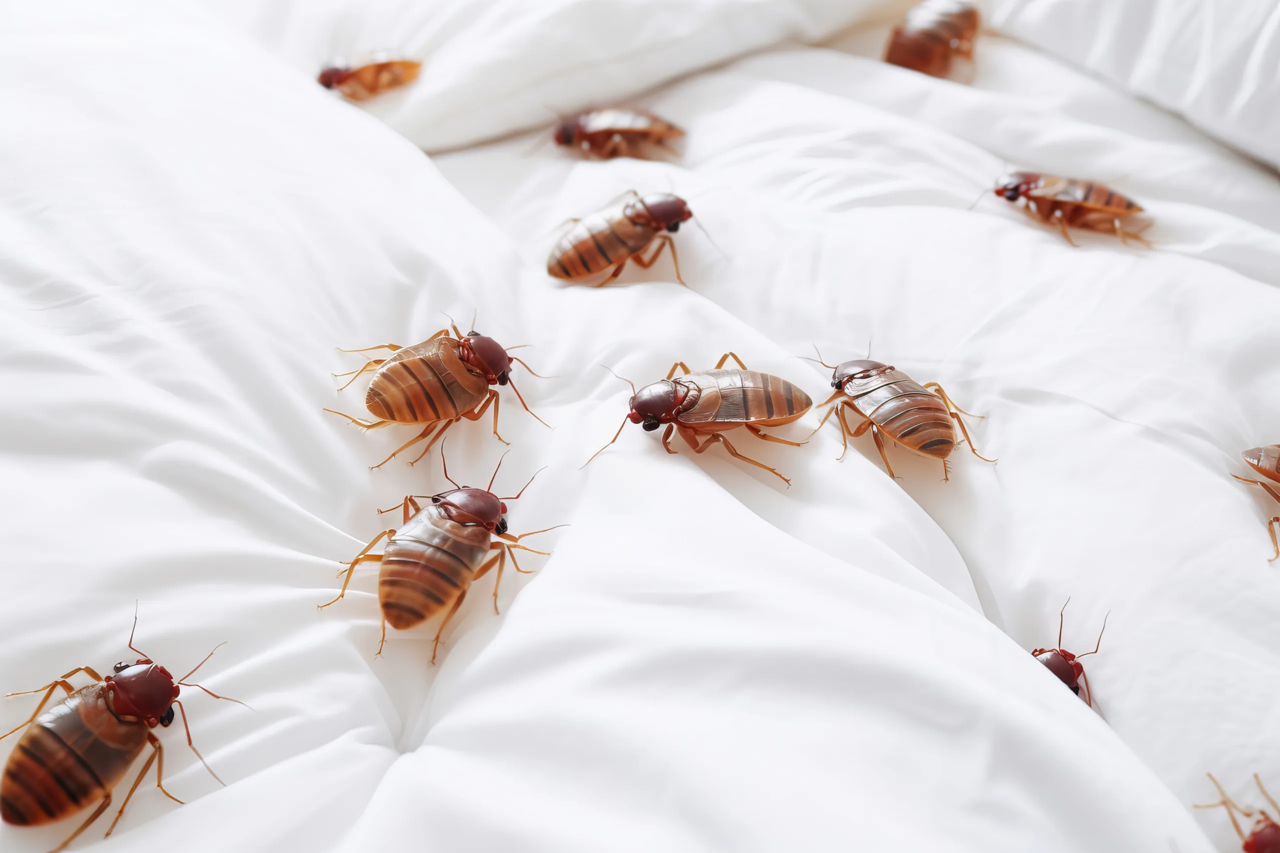 شركة مكافحة بق الفراش بخميس مشيط 🐞 | 0593428144 | إبادة البق 51 bedbug colony white sheet bed bedroom closeup scaled
